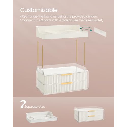 SONGMICS 4-Layer Makeup Organizer, Skincare Organizer, 4 Dividers, Anti-Slip Design, Bathroom Counter Organizer, Versatile for Vanity Bedroom Kitchen, 7.8 x 12.5 x 15.4 Inches, Cloud White UJKA021W01