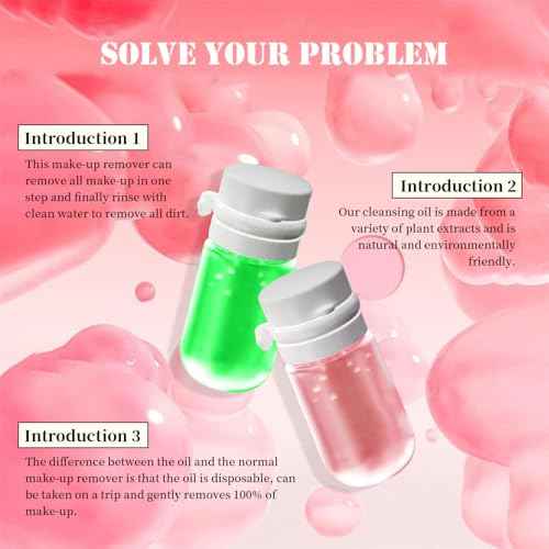 Natural Cleansing Oil Makeup Remover with Jojoba & Rose Oils, Gentle Moisturizing Cleansing Oil for All Skin Types, Individually Travel-Friendly, 2ml 40caps