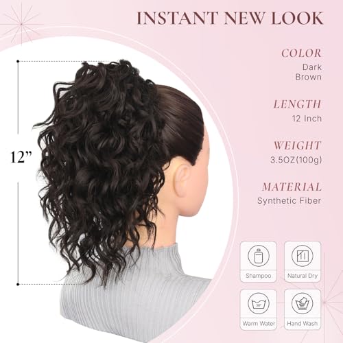 12 Inch Dark Brown Curly Ponytail Extension with Claw Clip