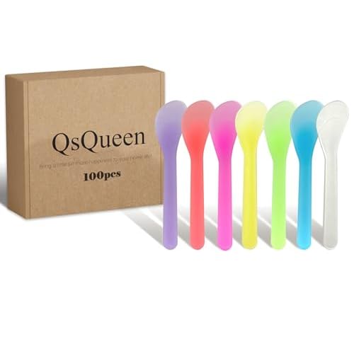 100 PCS Cosmetic Spatulas, 7 Colors ? Reusable Hygienic Makeup Scoop for Face Masks, Creams & Skincare, Flexible PP Tool for Mixing, Sampling, DIY, Salon & Travel 4.88'' x 1.06"