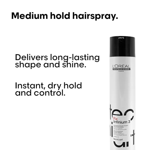 L'OREAL PROFESSIONNEL PARIS Fix Infinium 3 - Medium Hold Hairspray For Lasting Shape and Shine, Reduces Frizz Without Stiffness