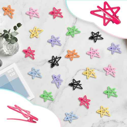 ELANE 24 Pcs Star Snap Hair Clips for Women Girl,Cute Hair Barrettes for Women Fine Thin Hair Accessories DIY (8-colors)