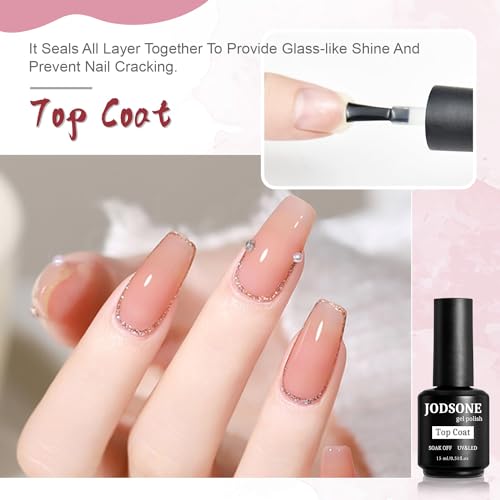 JODSONE No Wipe Top Coat and Base Coat Set - High Shine Gel Polish Duo