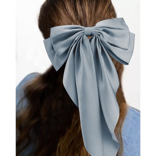 Velscrun Hair Bows for Women Girls 3Pcs Pink Blue Purple Silky Satin Large Bows Hair Clip Oversized Hair Ribbons Long Tail Big Bows Hair Accessories