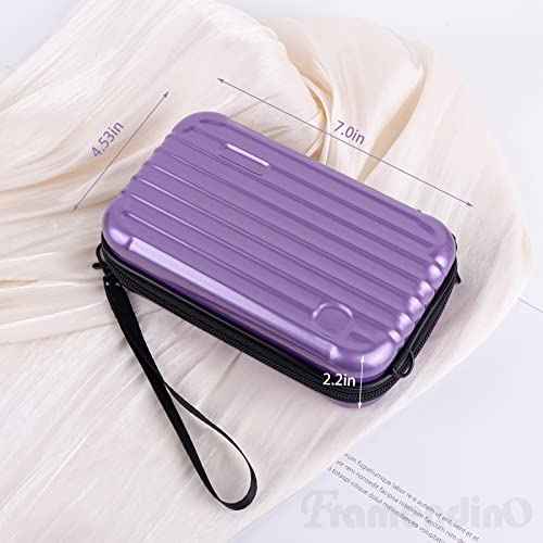 Framendino, Purple Hard Shell Cosmetics Case Carrying Bag for Toiletry Mini Cross Body with Detachable Grip Rope and Shoulder Strap Women