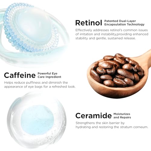 MOMOHOO Retinol Caffeine Under Eye Cream ? Anti-Aging Eye Cream with Soluble Collagen for Puffiness, Wrinkles, and Under-Eye Bags, Hydrating & Soothing Formula for Women (0.68 fl. oz)