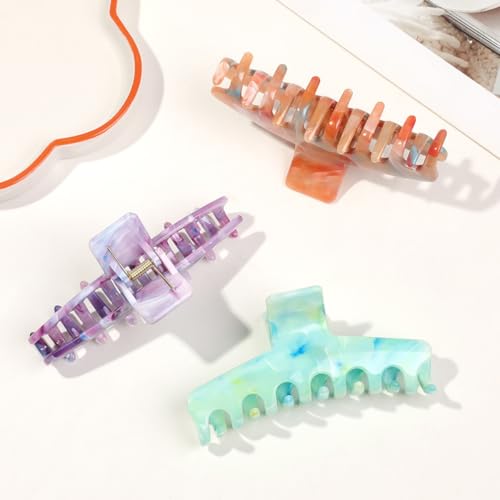 Marble Claw Hair Clips - 7-Teeth Non-Slip Strong Hold (4-Pack)