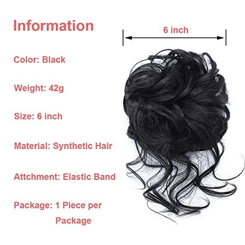 Messy Bun Hair Piece with Curly Extensions - Black