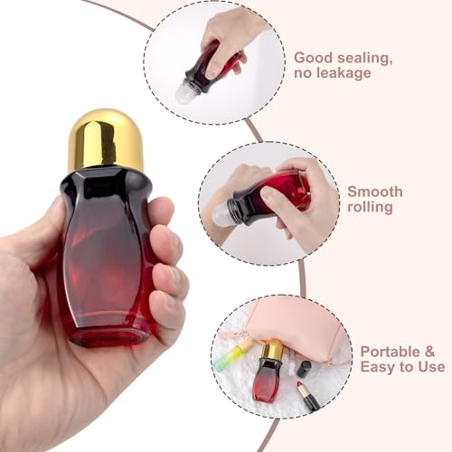 Kesell 50ml Essential Oils Roller Bottles 2-Pack with Opener — Gold & Black Cap