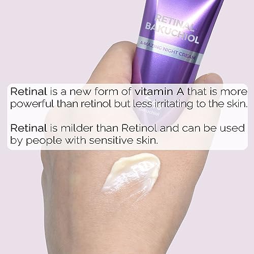 PRETTYSKIN Retinal Bakuchiol At-home Night Cream Moisturizer for Face | Helps to reduce Wrinkles & Fine lines, Elasticity, Tone-up, Anti-aging, Centella Asiatica Extract 30%, Retinal 1,000 ppm (50g)