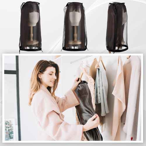 Loopeer 6 Pcs Wig Storage Bags Adjustable Wig Bag with Drawstring Portable Travel Organizer for keep from Dirt Dust(Black)