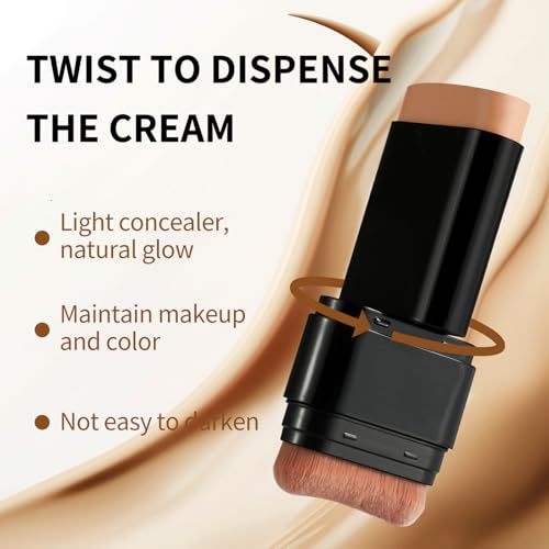 Foundation Stick, 2 in 1 Dual-Ended Long-Lasting Concealer Korean Foundation Contour Stick, Waterproof Contouring foundation with Brush, Full Coverage Matte Finish for Face Makeup(02#NATURAL)
