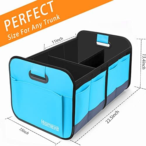 Homeve Trunk Organizer for Car, Car Storage, Reinforced Handles, Collapsible Multi-Compartment Car Organizers Foldable and Waterproof, 600D Oxford Polyester, Suitable for Any Car, SUV, Mini-Van, Blue