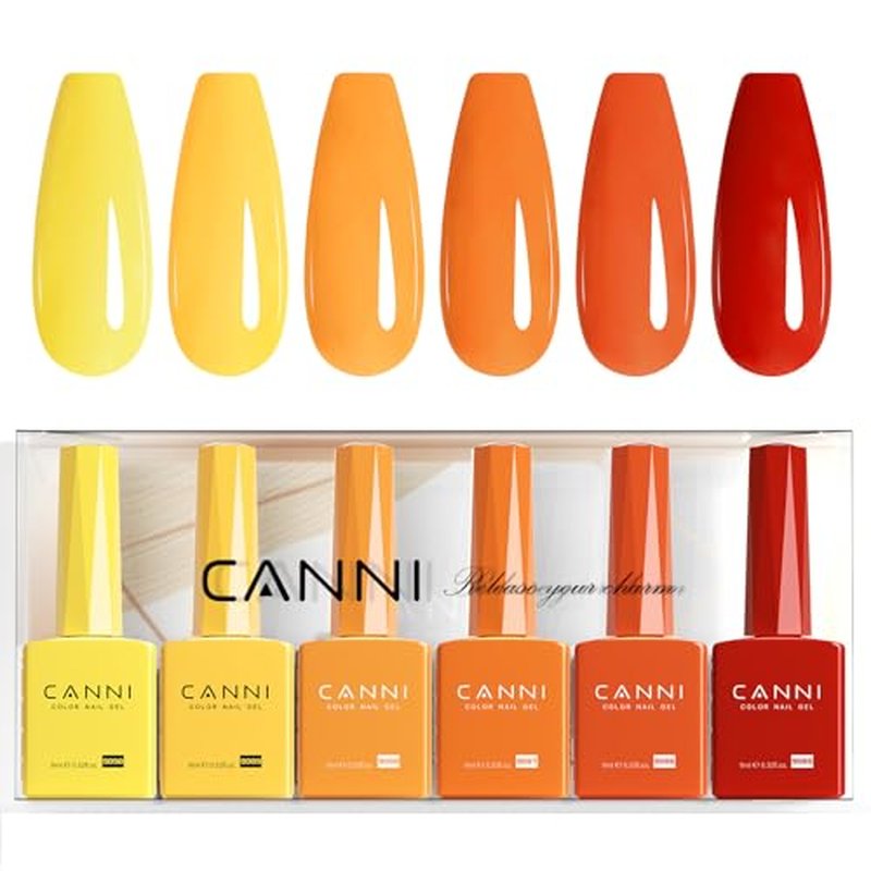 CANNI 6Pc Gel Nail Polish Set - Yellow Orange Fall Colors, HEMA-Free