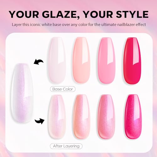 modelones Nail Polish 6 Colors Hot Pink White Nude Pink Nail Polish Set Shimmer Light Pink Pearl Summer Quick Dry Finger Nail Polish Bulk Manicure DIY Nail Art Salon Home Gift For Women