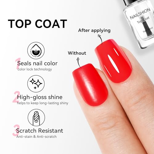 Base Coat & Top Coat Nail Polish Set - Clear, Fast-Dry, Vegan 2Pc