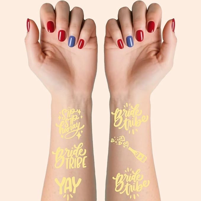 Gold Bride Temporary Tattoos for Bachelorette Party (8 Pack)