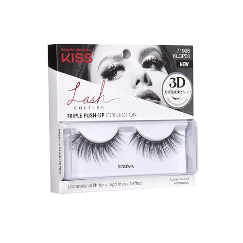 KISS Lash Couture Triple Push Up Collection, 3D Volume False Eyelashes with Triple Design Technology, Multi-Angles & Lengths, Cruelty-Free, Contact Lens Friendly, and Reusable, Style Brassiere, 1 Pair