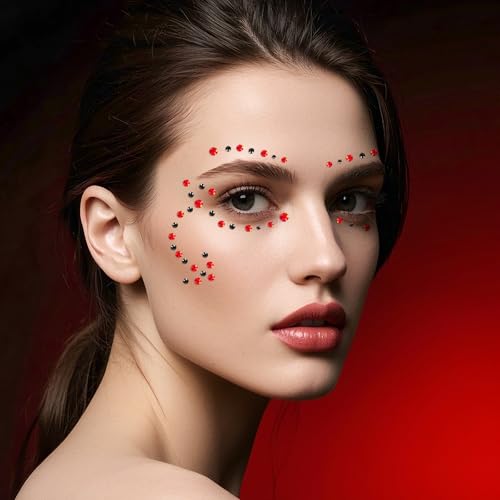 Red Devil Face Temporary Tattoos with Diamond Stickers - 4 Sheets
