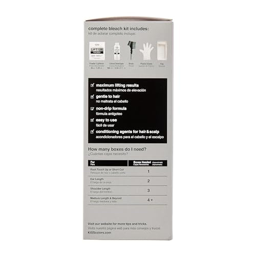 KISS Lift Up Complete Hair Bleach & Icy Silver Toner Kit, Gentle Conditioning Formula that Reduces Brassiness, Complete 6-Pc DIY Bleach Kit, ICE
