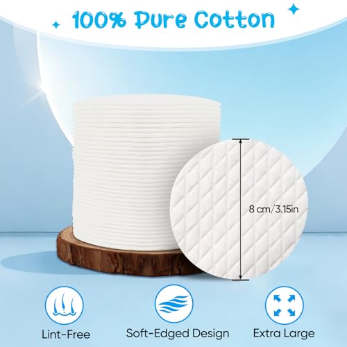 Premium 100% Cotton Rounds - Extra-Large Makeup Remover Pads (120 Count)