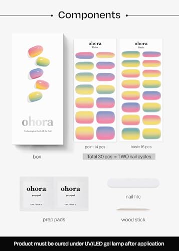 ohora Semi Cured Gel Nail Strips N Pastel - Yellow Ombre, Salon-Quality, Long Lasting, Easy Application & Removal