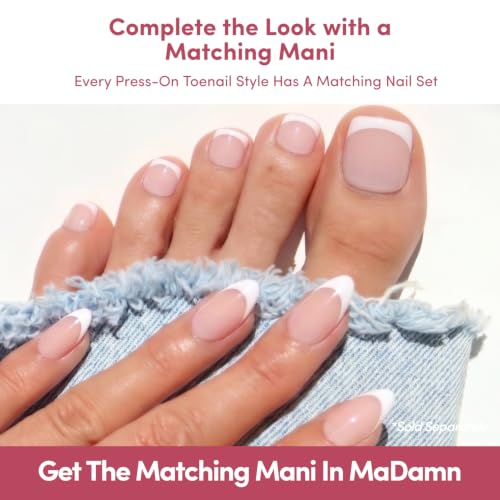 Glamnetic White French Tip Press On Toenails - 32 Pc Fake Pedi Kit