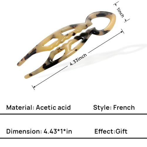 Wawou 3-Pack French Hair Pins with Leopard Tortoiseshell Prints, Non-Slip Curved Design for All Hair Types