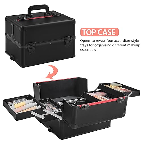 Yaheetech 4-in-1 Rolling Makeup Train Case with Lockable Drawers