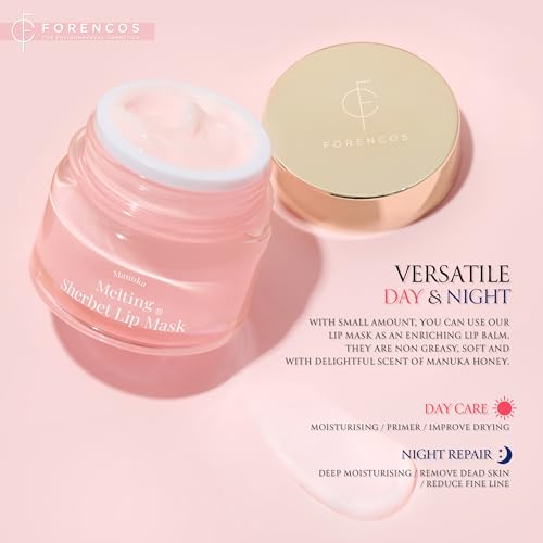 FORENCOS Melting Sherbet Lip Mask, Overnight Treatment with Manuka Honey, Olive Oil & Vitamin E, Sleeping Mask & Repair Moisturizer for Dry, Cracked Lips, Nourishing Care, 0.7 oz