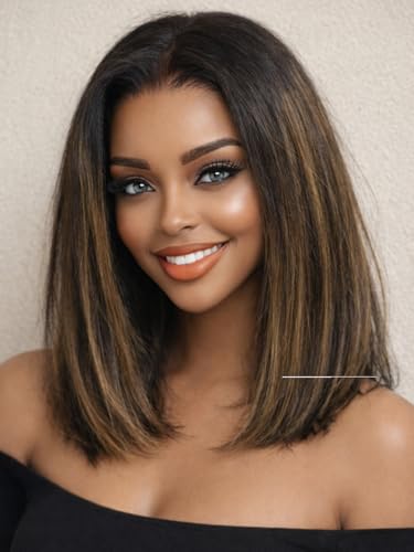 Sunber Ombre Brown Bob Wig 10" Yaki Straight Glueless
