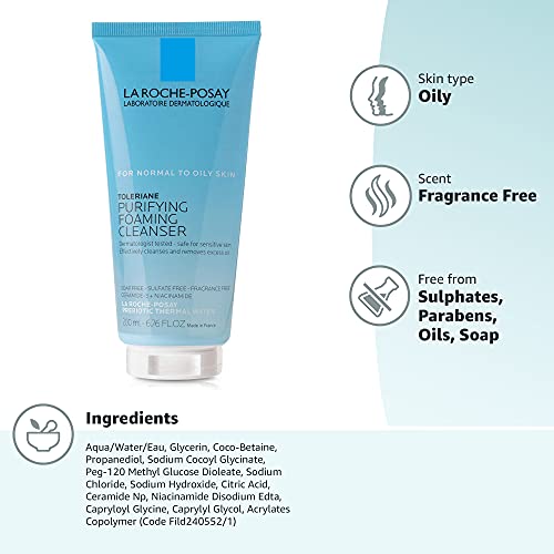 La Roche-Posay Toleriane Purifying Foaming Facial Cleanser, Face Wash for Oily and Normal Skin with Niacinamide, Won’t Dry Out Skin, Soap And Fragrance Free