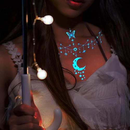 Glow In The Dark Temporary Tattoos - 4 Sheets Luminous Star Moon