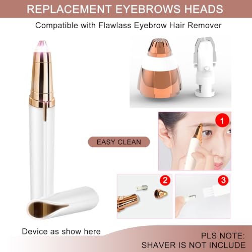 4 Pack Replacement Heads Compatible with Flawless Eyebrow Hair Remover Tool for Women, Rose Gold with a clean brush