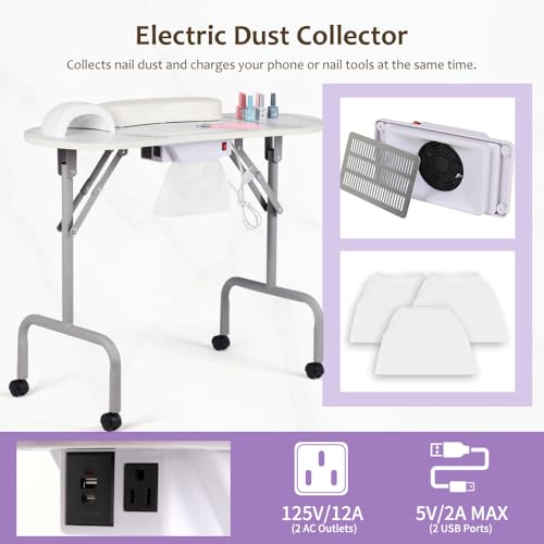 AGESISI Portable Manicure Table Foldable Nail Desk with Dust Collector
