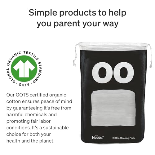 Love Noobs Organic Baby Cotton Pads 60 Ct XL Lint-Free Reusable Wipes