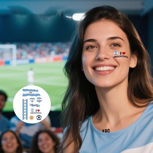 Argentina Flag Temporary Tattoos - 3 Sheets Face Stickers