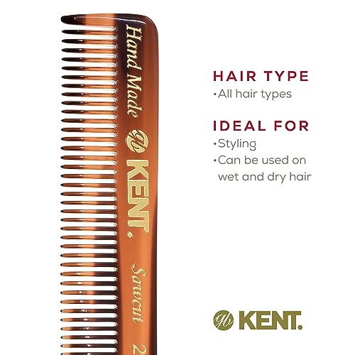 Kent 20T Handmade Folding Pocket Comb for Men, Fine Tooth Hair Comb Straightener for Everyday Grooming Styling Hair, Beard or Mustache, Use Dry or with Balms, Saw Cut Hand Polished, Made in England
