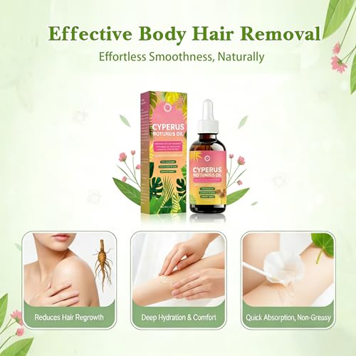 Cyperus Rotundus Oil,Natural Hair Removal Formula to Reduces Hair Appearance,Soothes Skin & Hydrates,for Women & Men,2 fl oz