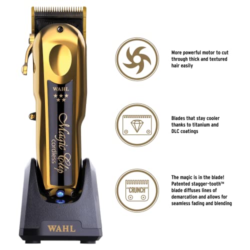 Wahl Professional 5 Star Gold Cordless Magic Clip Hair Clipper with 100+ Minute Run Time for Professional Barbers and Stylists - Model 8148-700