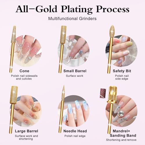 Electric Nail Drill Kit for Acrylic & Gel Nails - Portable Efile Manicure Tools with Gold Drill Bits