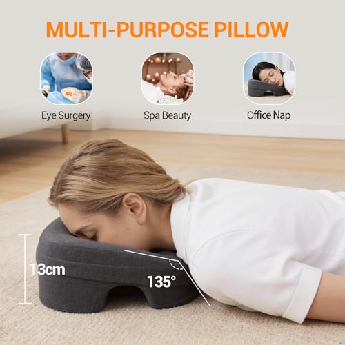 Face Down Pillow Massage Headrest for Bed, massage pillow on massage table, Piercing Pillows, Sleeping Pillow, Face Cradle After Eye Surgery, memory Removable Cover with Breathable Design, Dark Grey