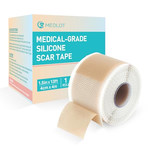 MEDLOT Silicone Scar Sheets, 1.5” x 156” Medical Silicone Scar Tape Roll, Reusable Scar Strips for Surgical, C-Section, Keloid Bump, Stretch Marks, Acne, Hypertrophic Scar Treatment