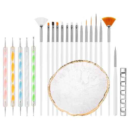 22 Pcs Nail Art Brushes Set with Resin Palette and Silicone Carving Pen,Professional Nail Art Tools Kit for DIY Gel Polish,Includes Dotting Tools and Nail Art Palette£¬white