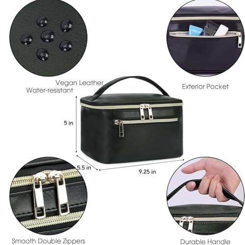 Vegan Leather Makeup Bag with Brush Organizer & Handle