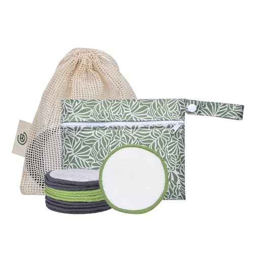 Greenzla Reusable Makeup Remover Pads Travel Set - 12 Pack Microfiber Cotton Pads, Dark Charcoal Cotton Rounds, and Bamboo Terry Face Wipes for All Skin Types with Mesh Laundry Bag and Travel Pouch
