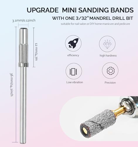 100Pcs Mini Nail Sanding Bands Kit with 3mm Mandrel Bit