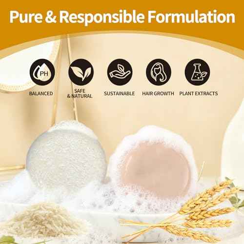 2 Pack Rice Water Bar Shampoo and Conditioner Set, High Protein for Damaged Hair,Hair Growth,Thickening,Anti Hair Loss,Strengthen for Volumizing Smooth,Shine,Organic Shampoo Bar Set