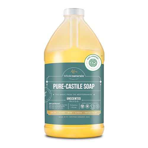 WHOLENATURALS Pure Castile Soap Liquid, EWG Verified & Certified Palm Oil Free Unscented, Natural, Mild & Gentle Non-gmo & Vegan - Organic Body Wash, Laundry, Pet/Dog and Baby Soap - 64 Fl Oz