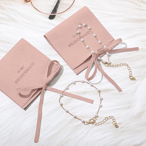 Quelay 16 Pcs Pearl Bracelet & Jewelry Bag Set for Bridesmaids